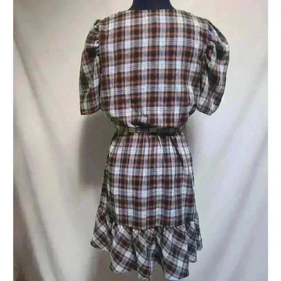 NWOT Skies Are Blue Medium Dress Elastic Waist With Tie Hem Ruffle Mutton Sleeve - Picture 4 of 9